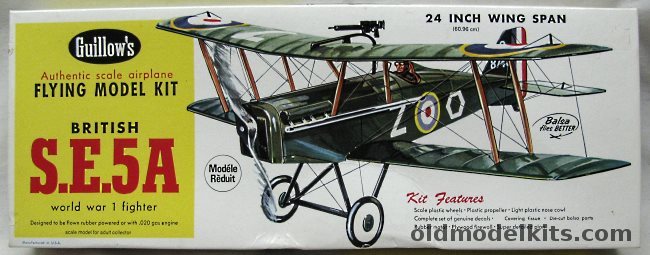 Guillows SE-5A Scout - 24 inch Wingspan for Free Flight or R/C Conversion, 202 plastic model kit